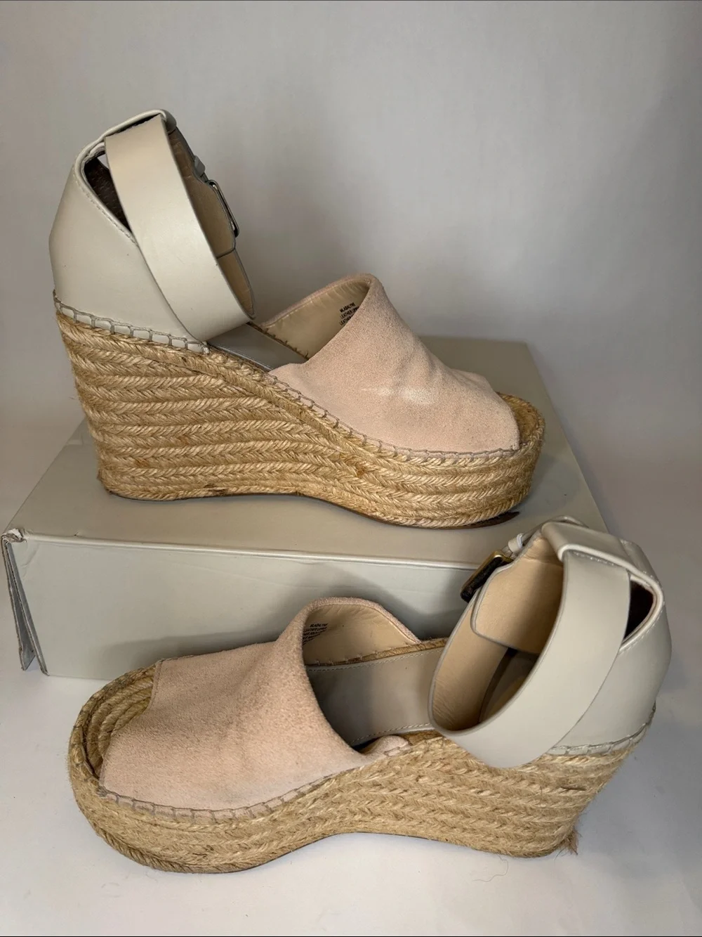 Marc Fisher Blush Suede Espadrille Wedge Sandals with Ankle Strap